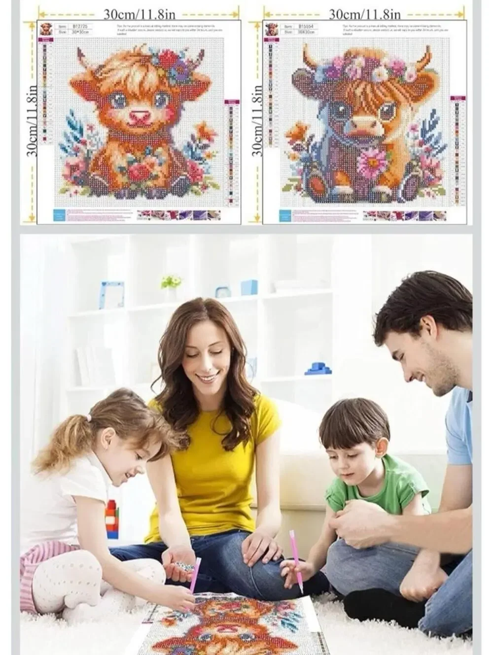 2 Pack Cow Diamond Art Kits 5D Full Drill DIY Highland Cow 30cm x 30cm